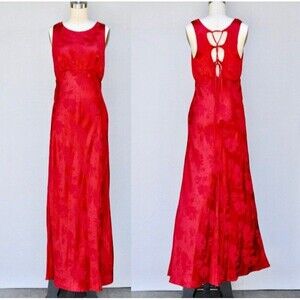 Red Satin Floral Dress Bias Cut Dress - Floor Length Corset Dress All That Jazz